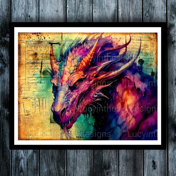 Handmade Other - Purple Dragon Fantasy Art Vintage Style Wall Decor